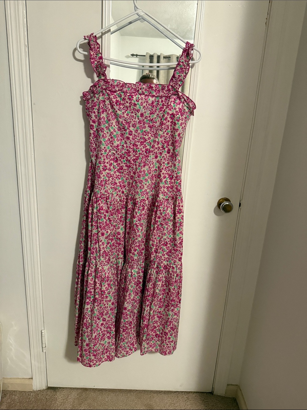 Aakaa Pink Floral Tiered Sundress with Ruffled Straps